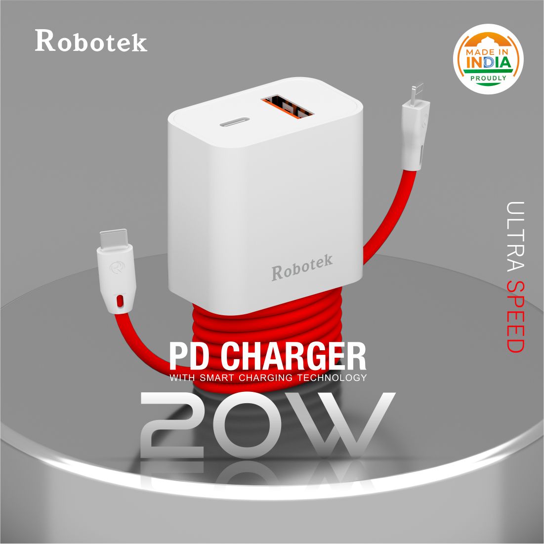PD175 20W USB & Type-C Dual Output Super Fast Charger, Wall Adapter Power Delivery 3.0 Fast Charging & USB A Fast Charging Adaptor for iPhone, Android & Other Type C Enabled Devices ( White )