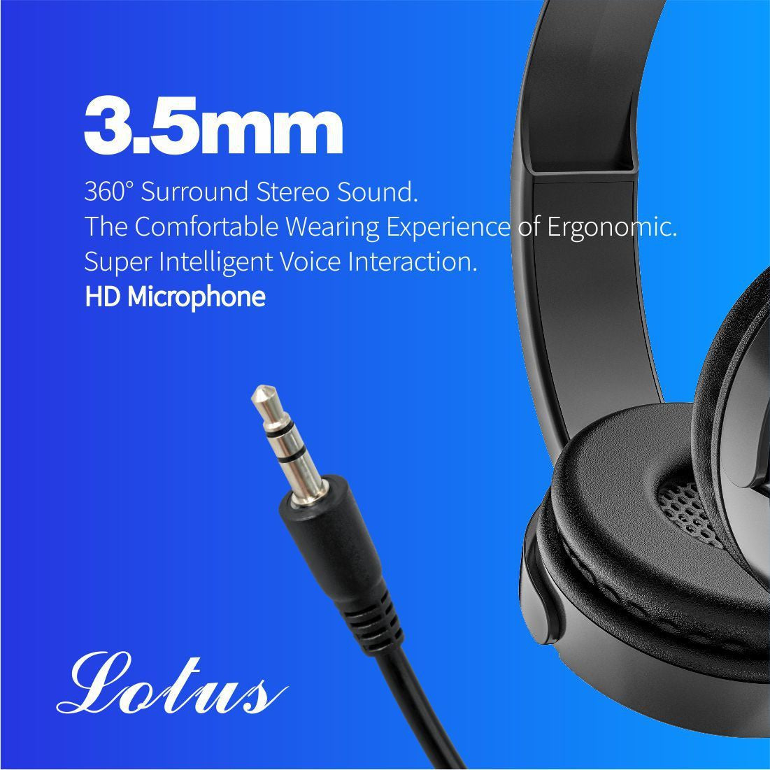 Lotus On Ear Wired Headphones with Mic, 40MM Drivers, 3.5mm Jack, Soft Padded Ear Cushions, Gaming Headphones, Suitable for Smartphones, Tablets, PC, Laptop