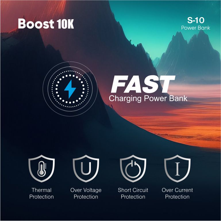 ROBOTEK S10 Boost 10000mAh Power bank with 12W Fast Charging | Quick Charge 3.0 | Li-Polymer Power Bank | Dual Input Type C & Micro USB | Dual Output USB Type A | Compatible with iPhone, Android Phone, iPad, Tablets