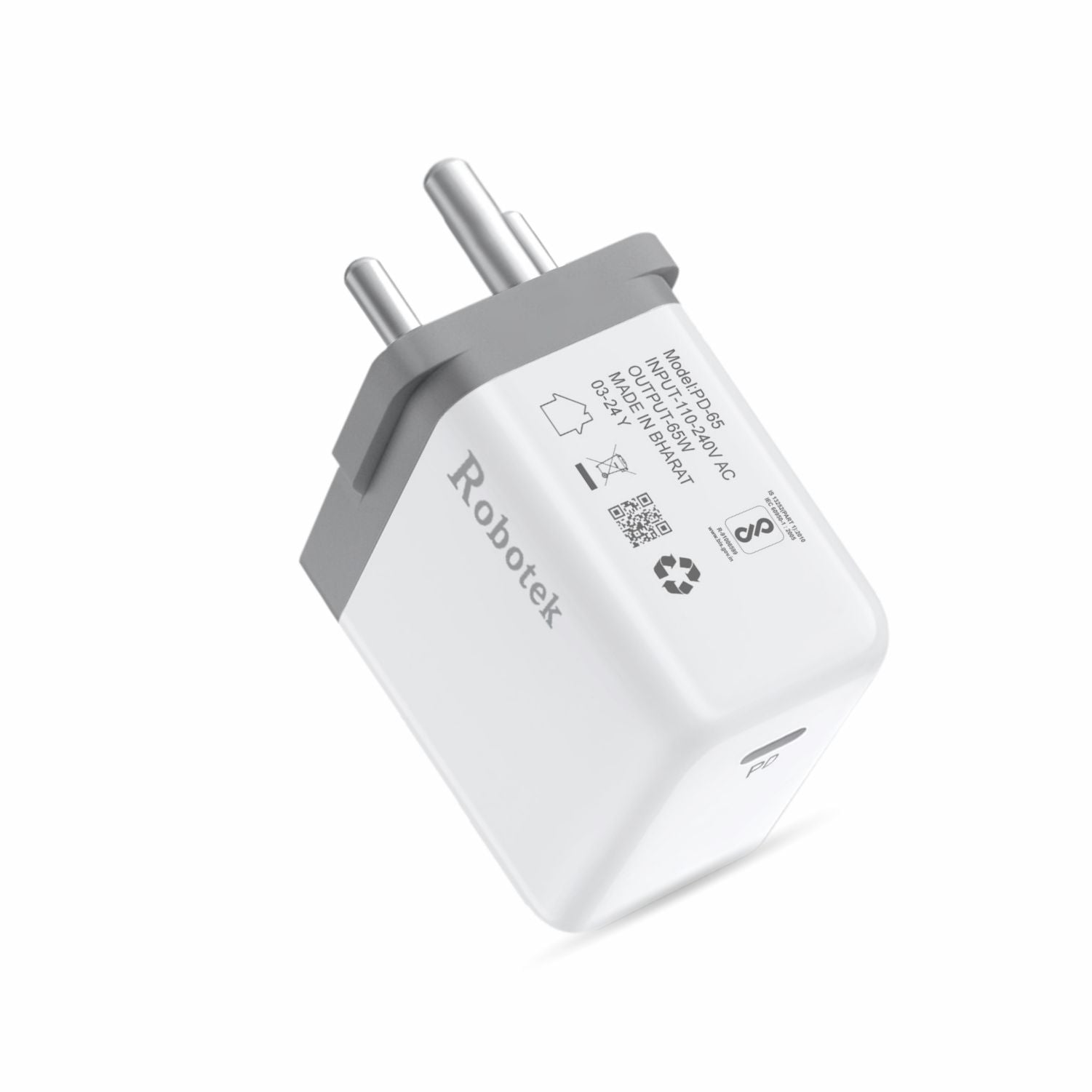 Robotek 65W PD-65 Super Fast Charging Wall Charger Adapter (In-built) IC Protection with 65Watt Super Fast Data Cable