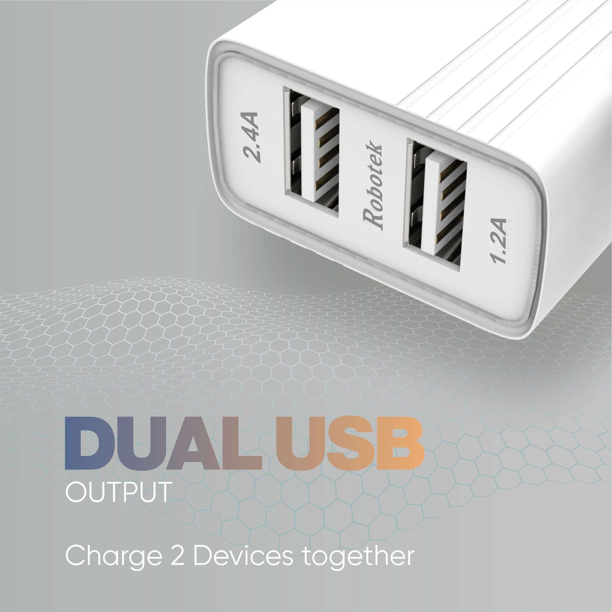 Robotek SC-224 Plus 12W 2.4A Mobile Wall Charger Adapter with Dual USB to Type C/Micro USB v8/iPhone