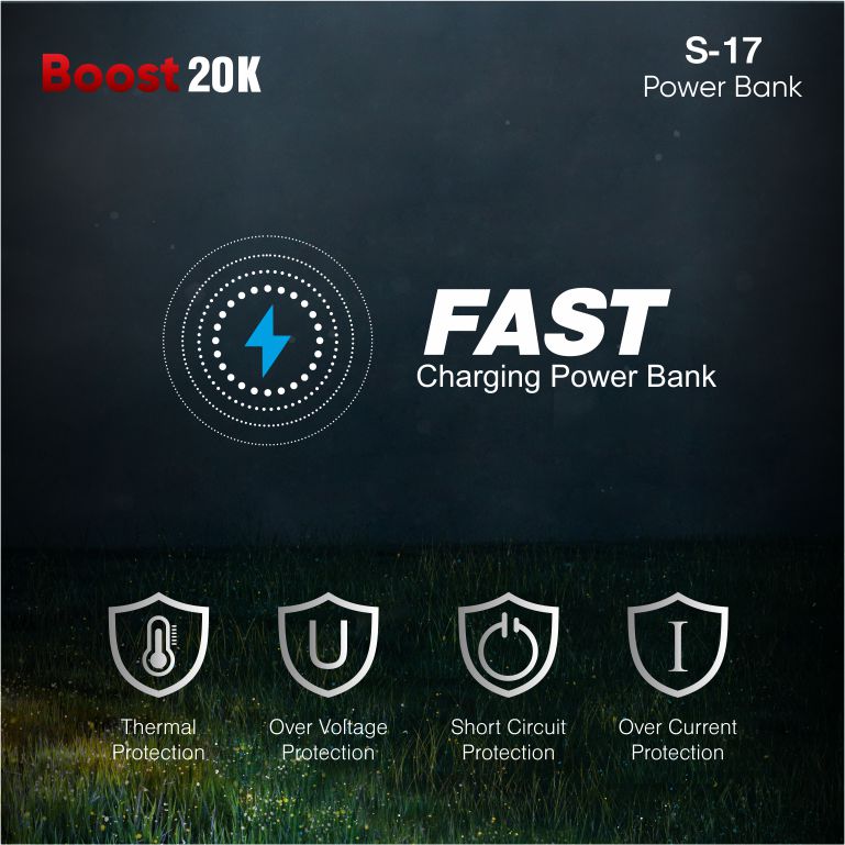 ROBOTEK S17 Boost 20000mAh Power bank with 12W Fast Charging | Quick Charge 3.0 | Li-Polymer Power Bank | Dual Input Type C & Micro USB | Dual Output USB Type A | Compatible with iPhone, Android Phone, iPad, Tablets