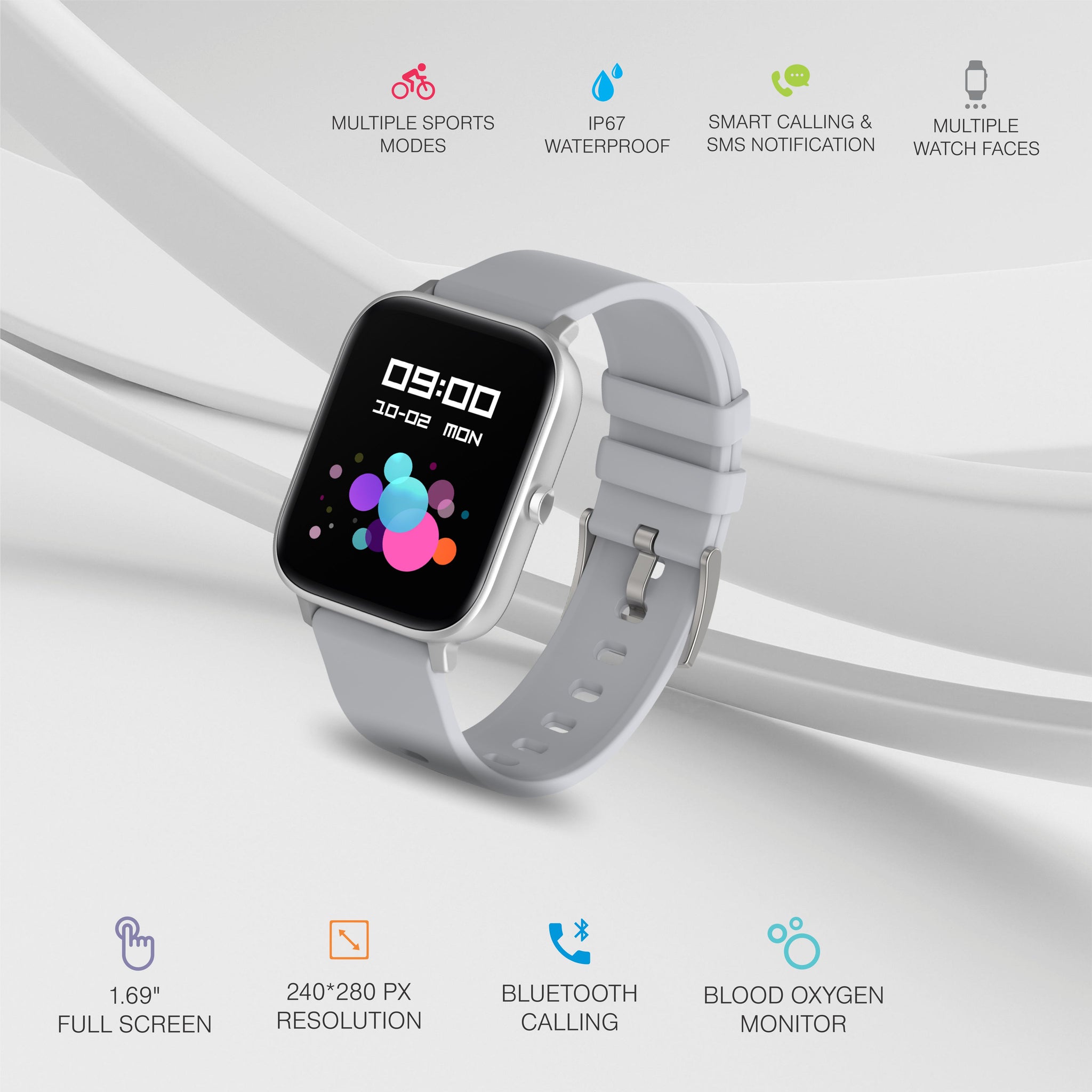 BlazeFit Smart watch with 1.69" HD Display, Bluetooth 5.1, Smart Calling, IP67 Splash Proof, Heart & SpO2 Monitoring, Multi Sports Modes, 5 Days Battery