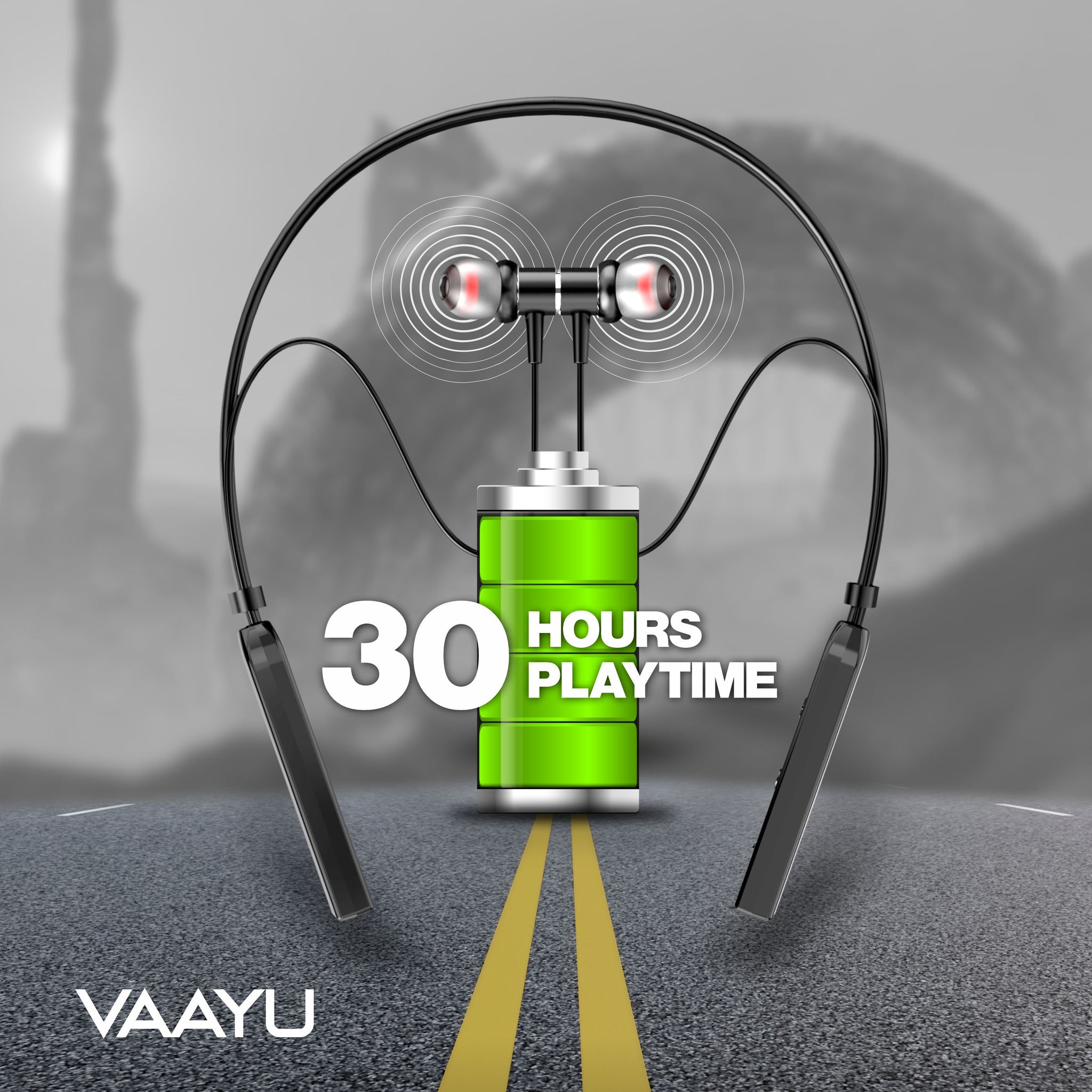 Vaayu Neckband with Bluetooth 5.2 Wireless in Ear Headphones, 13mm Driver, Upto 30Hr Playback Deep Bass, HD Calls, Fast Charging Type-C Neckband, Magnetic Buds, IPX5 Water Resistant & SweatProof