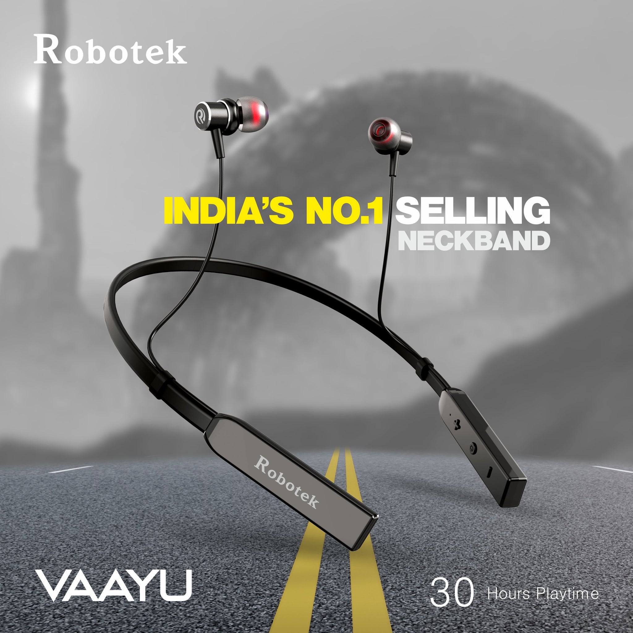 Vaayu Neckband with Bluetooth 5.2 Wireless in Ear Headphones, 13mm Driver, Upto 30Hr Playback Deep Bass, HD Calls, Fast Charging Type-C Neckband, Magnetic Buds, IPX5 Water Resistant & SweatProof