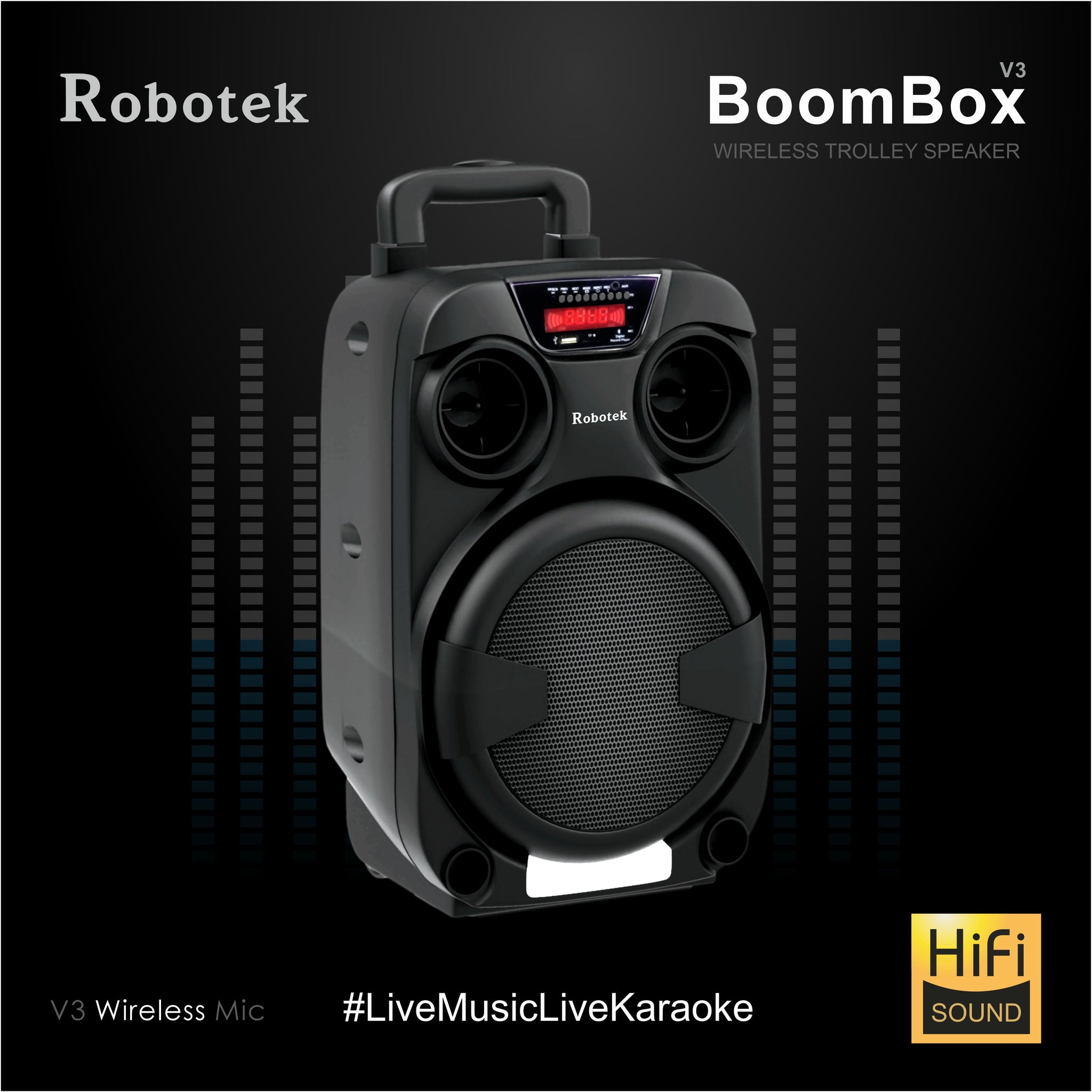 BoomBox v3 | Portable Bluetooth Party Speaker with Wireless Mic | Karaoke Function | 30W RMS Power | IPX5 Waterproof, Call Function | RGB Glow Lights | Upto 5Hrs Playtime | USB, SD Card, AUX | Trolley Handle with wheels and carry beg included |