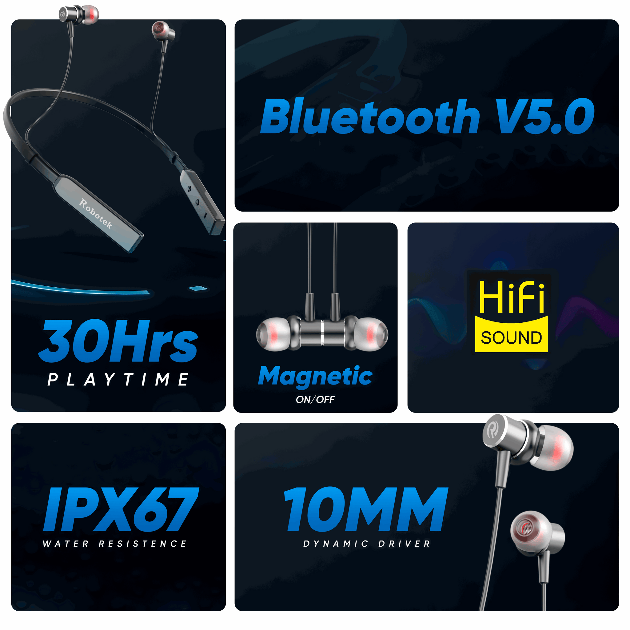 Robotek Vaayu |30H Playback, Deep Bass, and Bluetooth Connectivity| Black & silver colour|