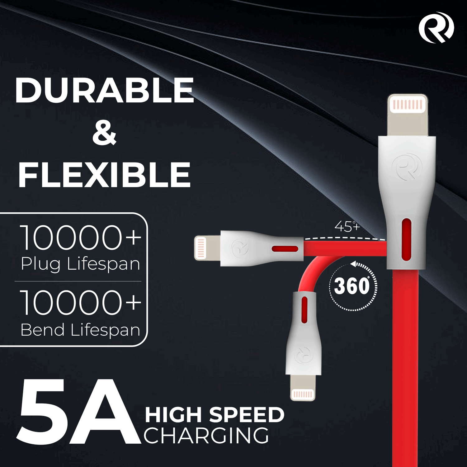 Robotek DC-12X 5A Fast Charging Cable - Type C to Lightning Cable for iPhone, iPad, Android Devices, Power Banks