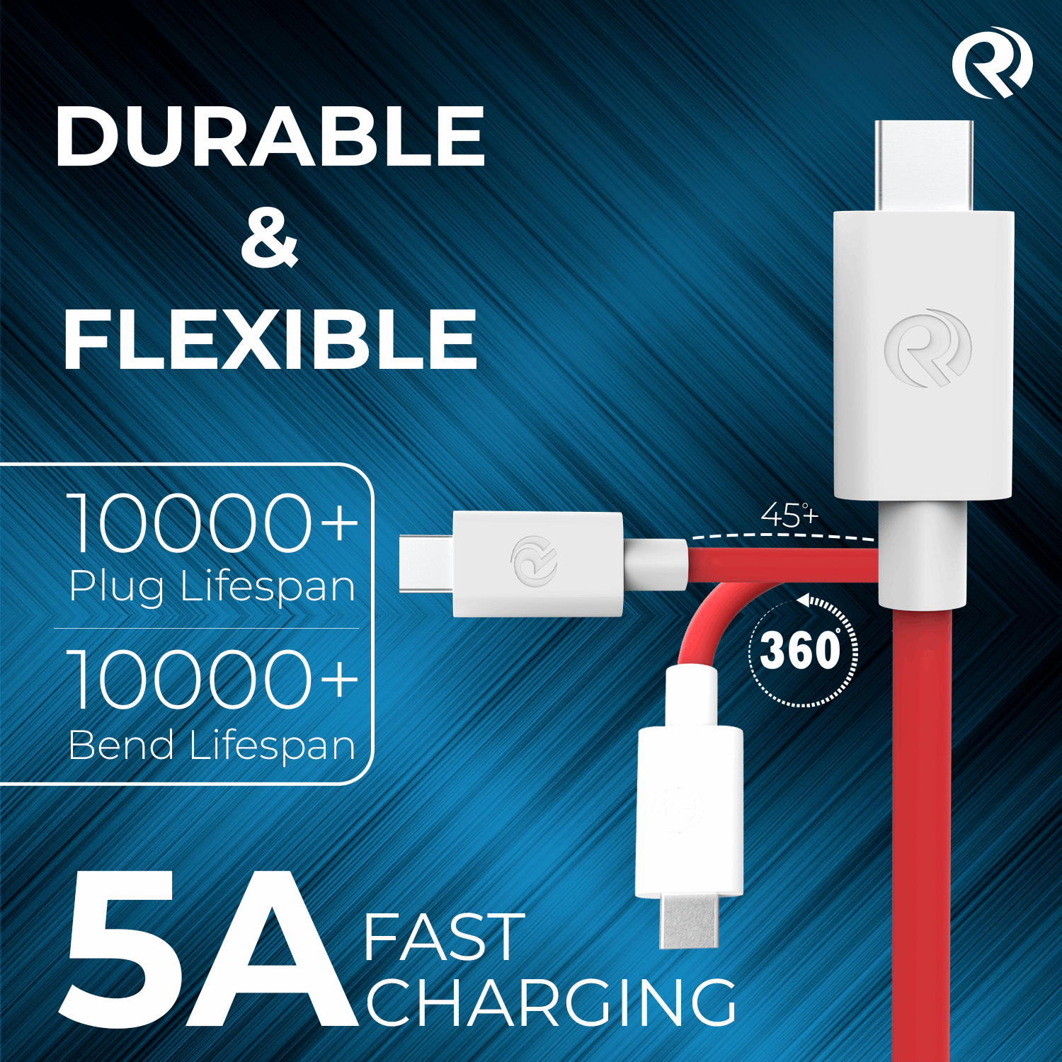 Robotek DC121 5A Fast Charging Cable - Type-C to Type-C for Smartphones, Tablets, Laptops, Power Banks