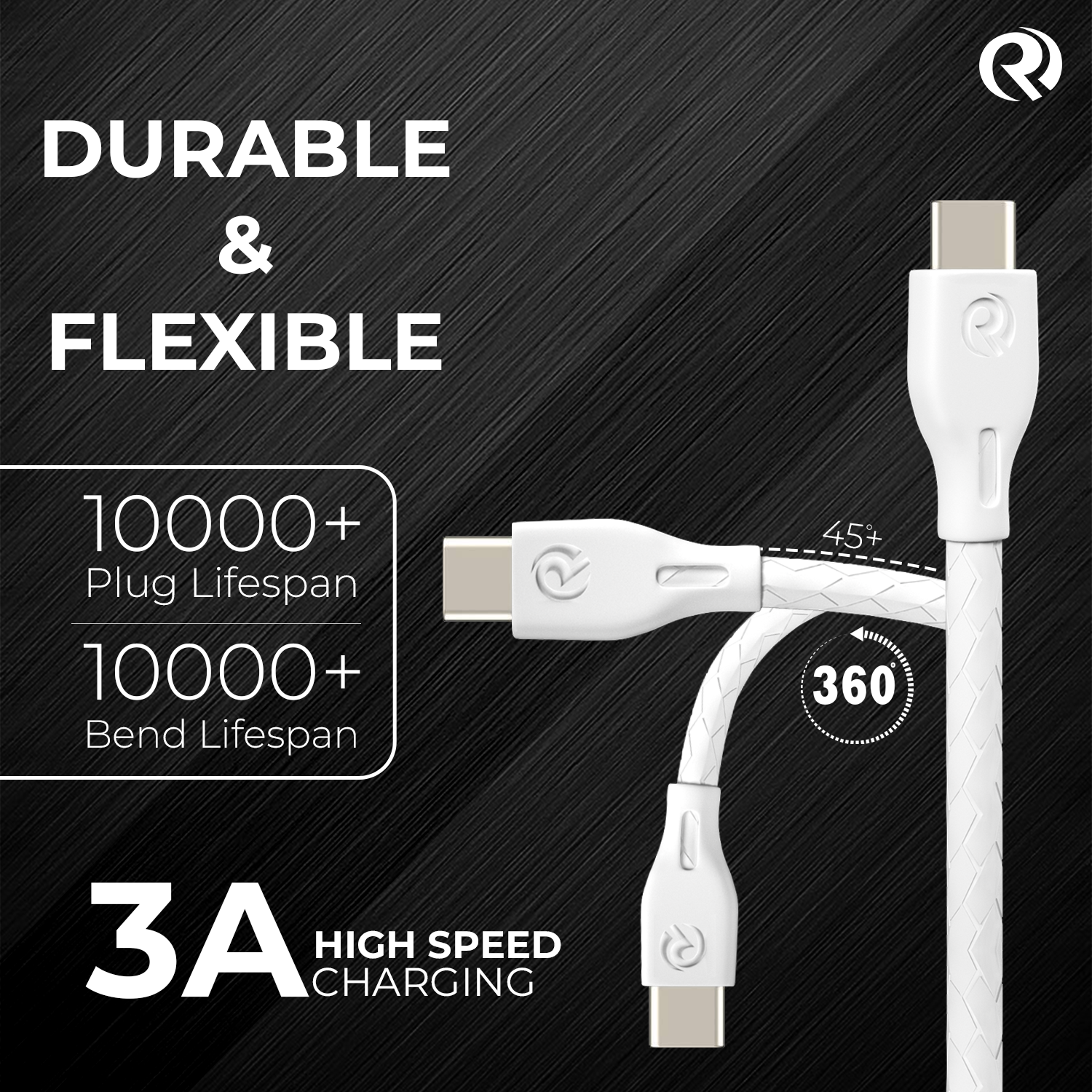 ROBOTEK DC109 USB to Type C, 3A Fast Charging Cable, 3.2 Ft (1.0M), QC 3.0, Compatible with Samsung, One Plus & all type-C devices, Seamless Data Transmission, White (3 Amp, 1 M, White)(USB TO TYPE-C)