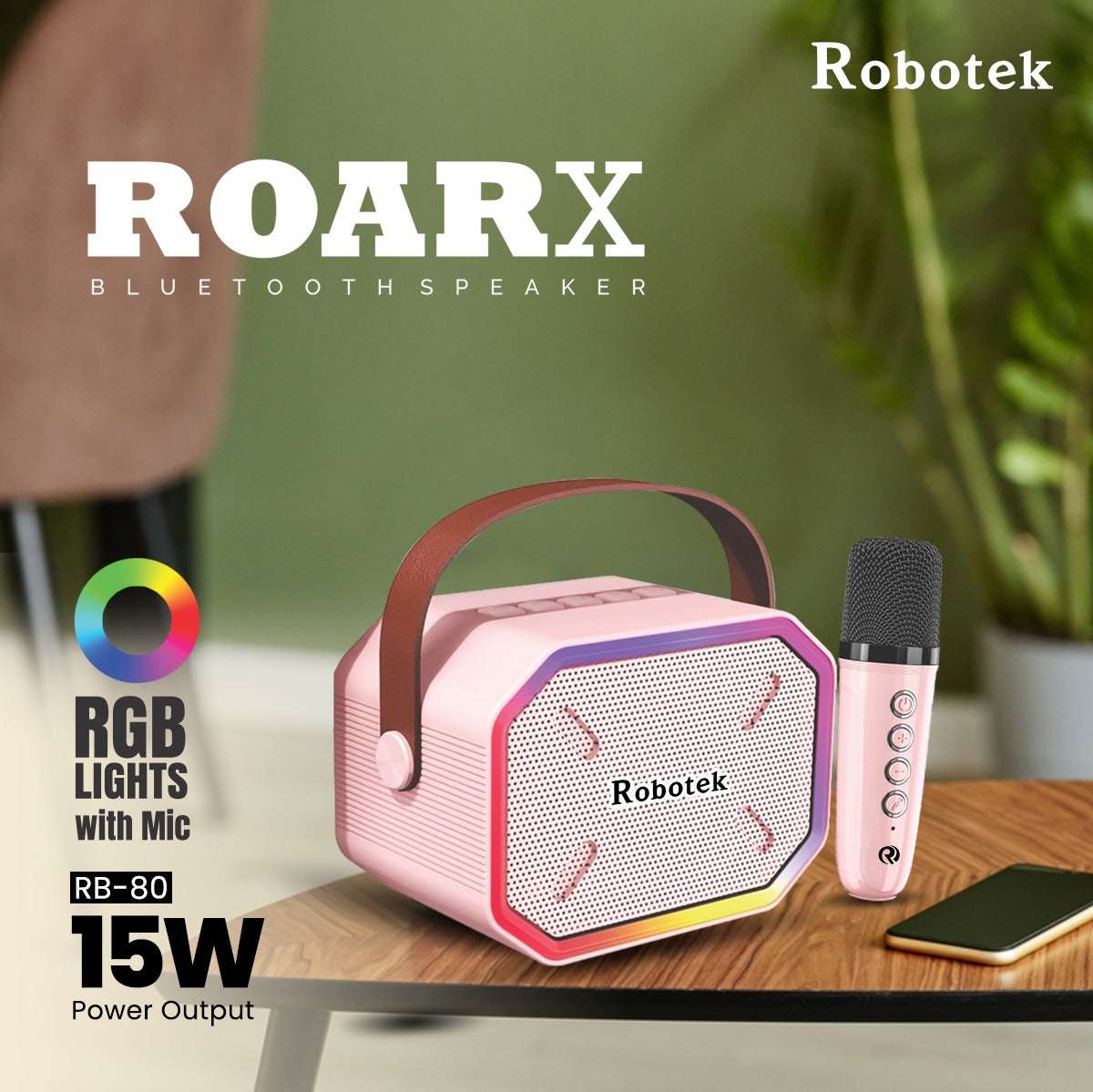 5 Voice Effects | 15 Watt | RGB Lights | Speaker with Mic | Robotek Roar X Speaker RB-80
