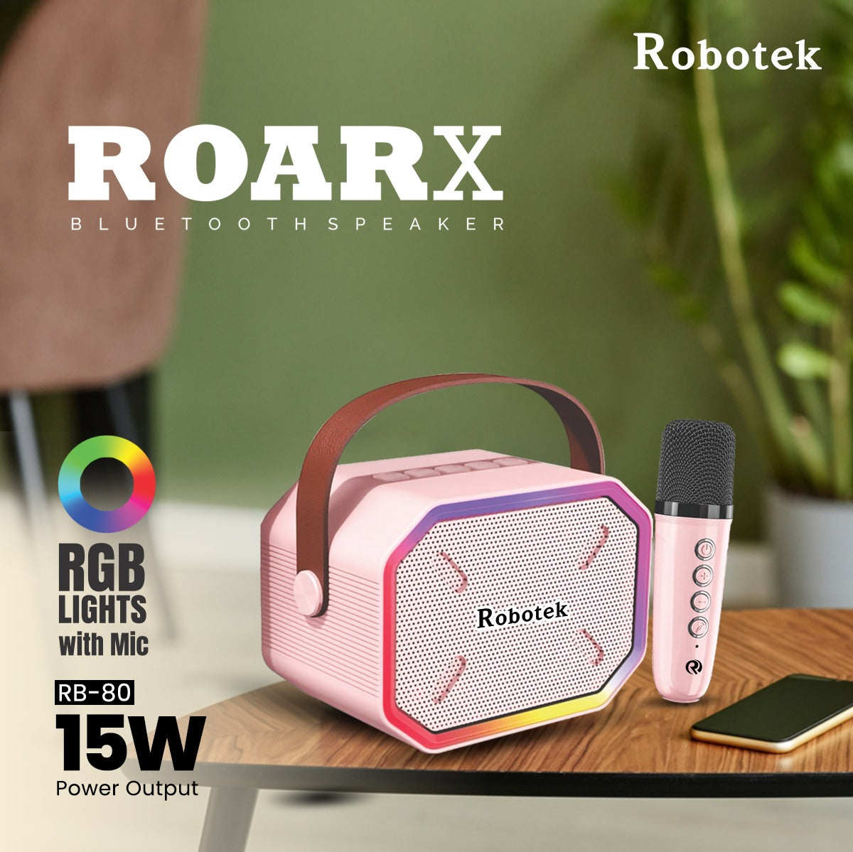 5 Voice Effects | 15 Watt | RGB Lights | Speaker with Mic | Robotek Roar X Speaker RB-80