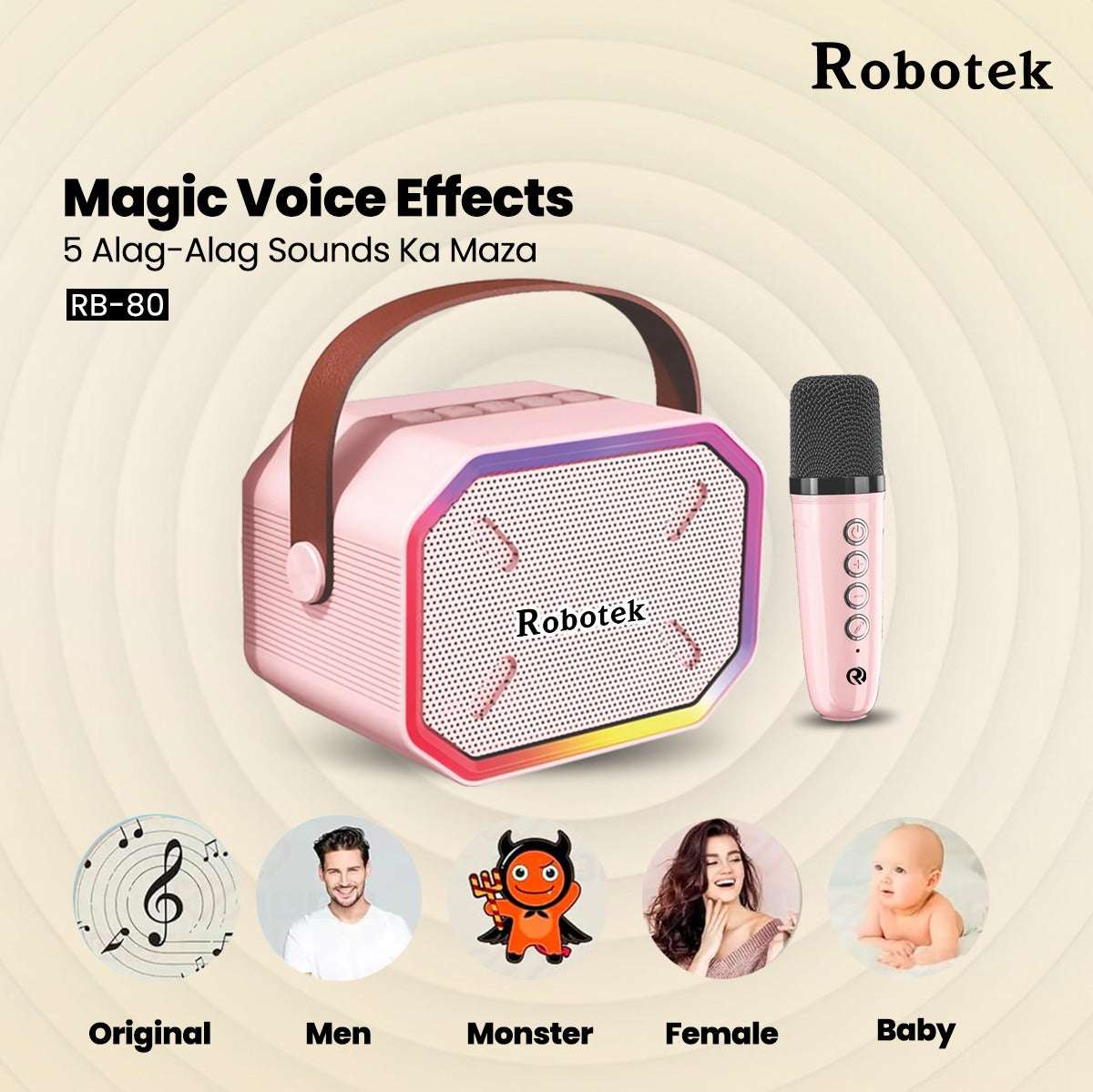 5 Voice Effects | 15 Watt | RGB Lights | Speaker with Mic | Robotek Roar X Speaker RB-80
