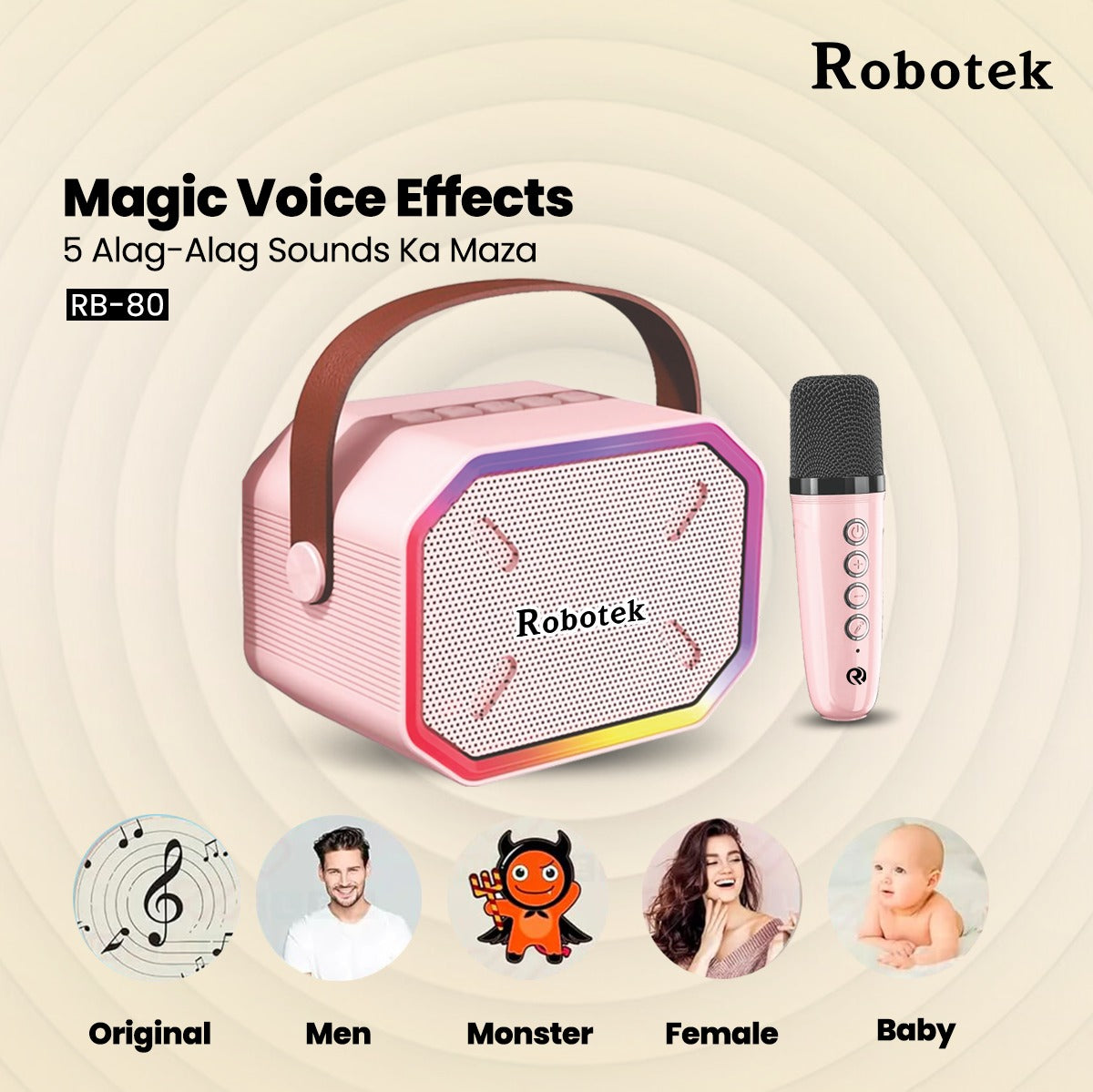 5 Voice Effects | 15 Watt | RGB Lights | Speaker with Mic | Robotek Roar X Speaker RB-80