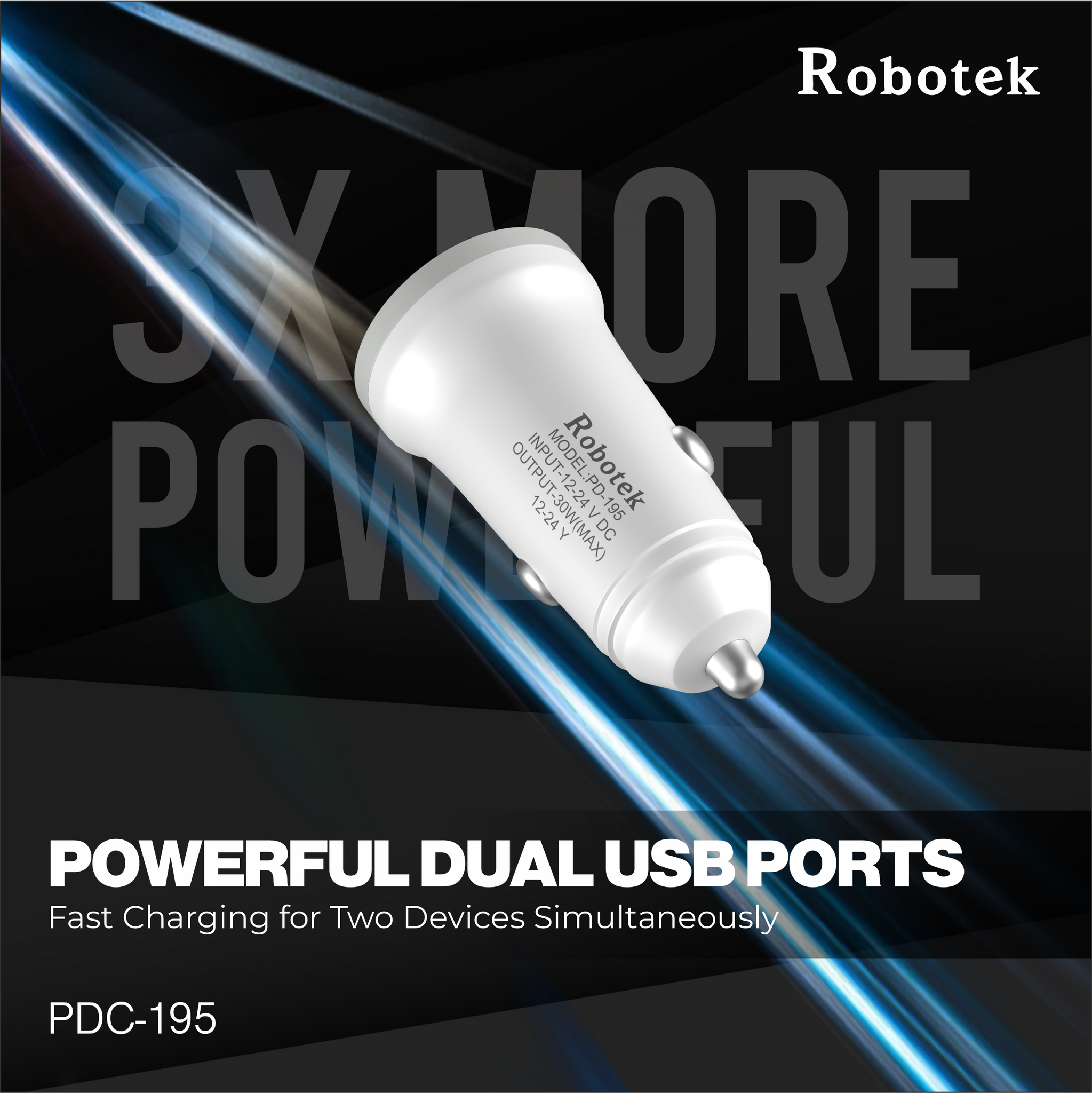 Robotek PDC-195 PD + QC 3.0 Car Charger With Charging Cable