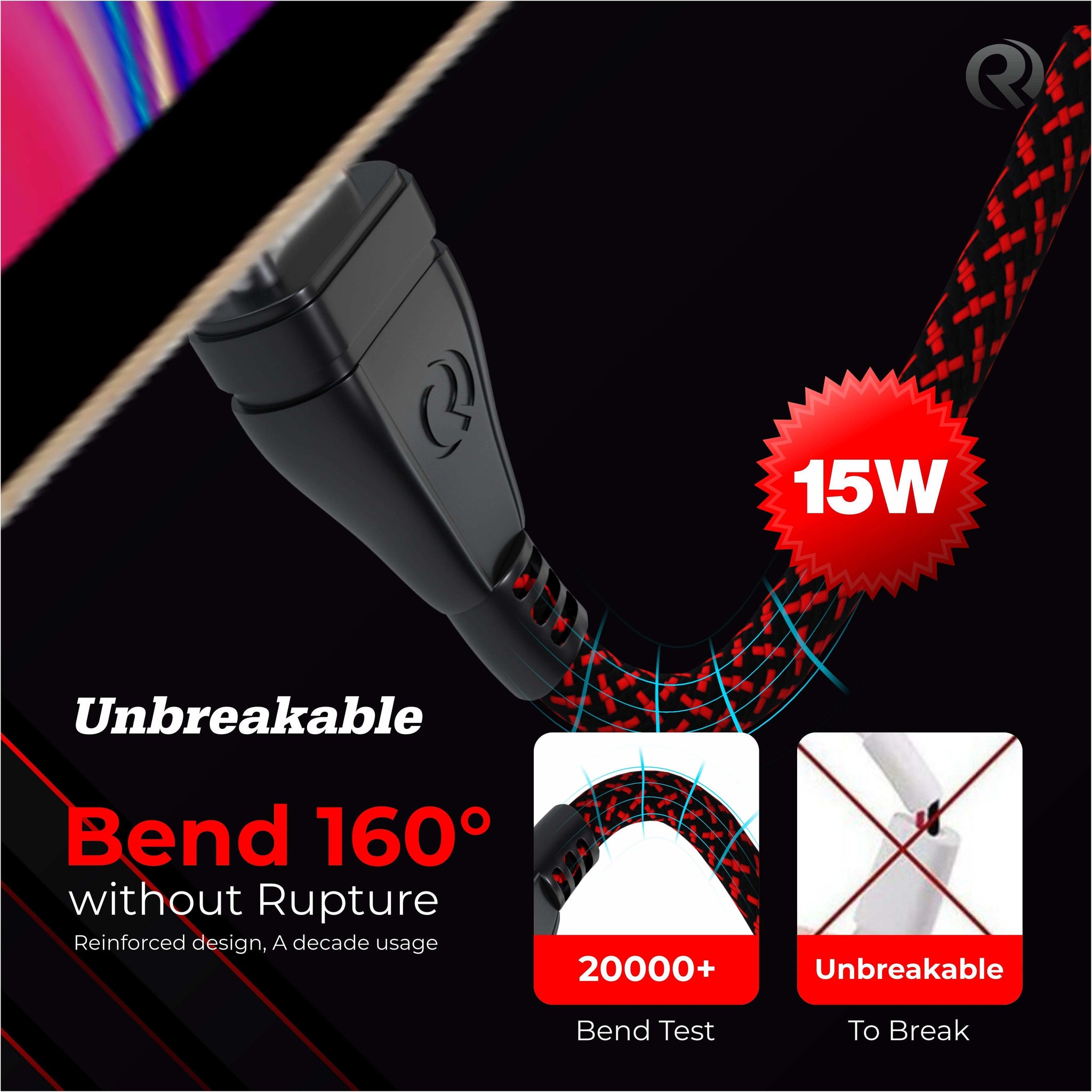 Robotek DC-208 Micro USB Cable - 15W Fast Charging, 1m, Super Durable, Nylon Braided