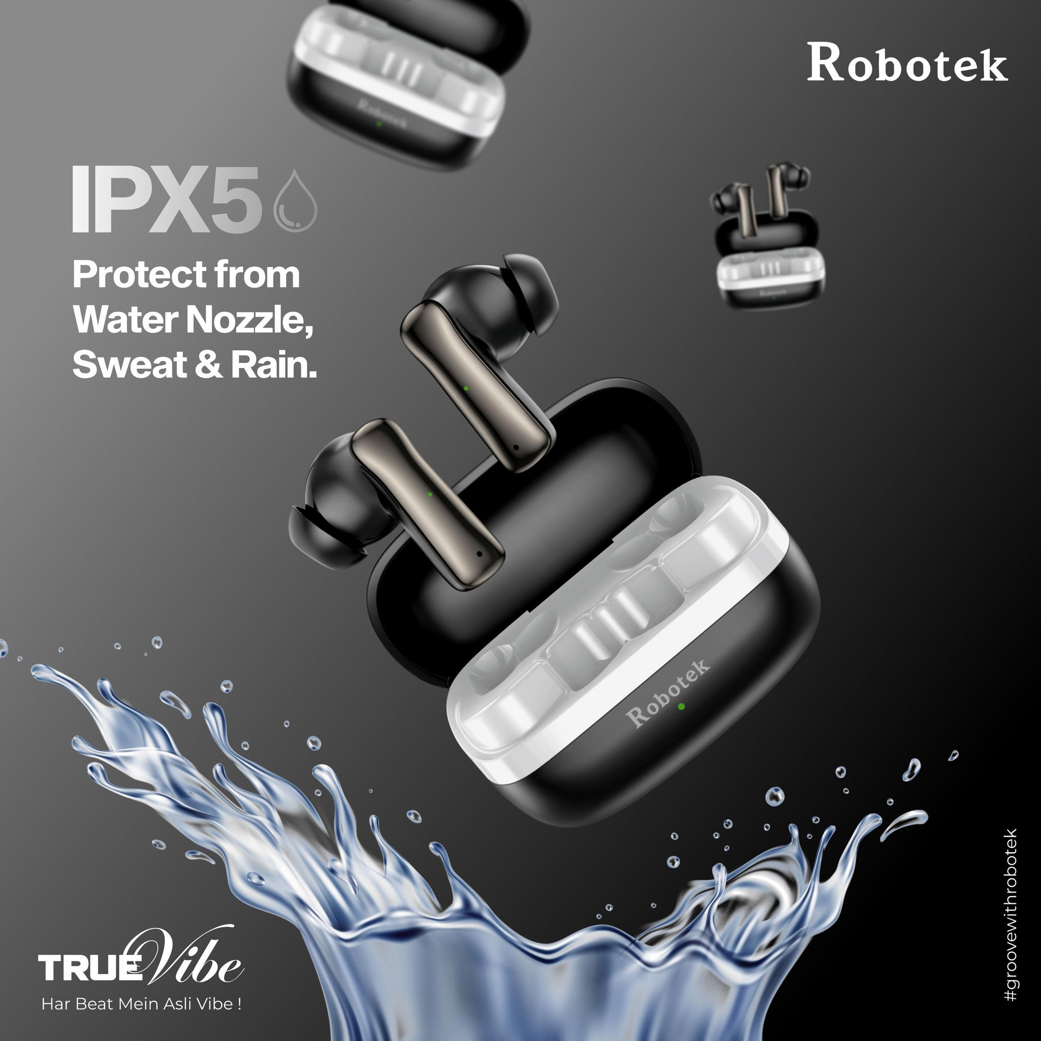 ROBOTEK TRUE VIBE TWS Earpods with 5 Hours Playback & 5 Days Backup