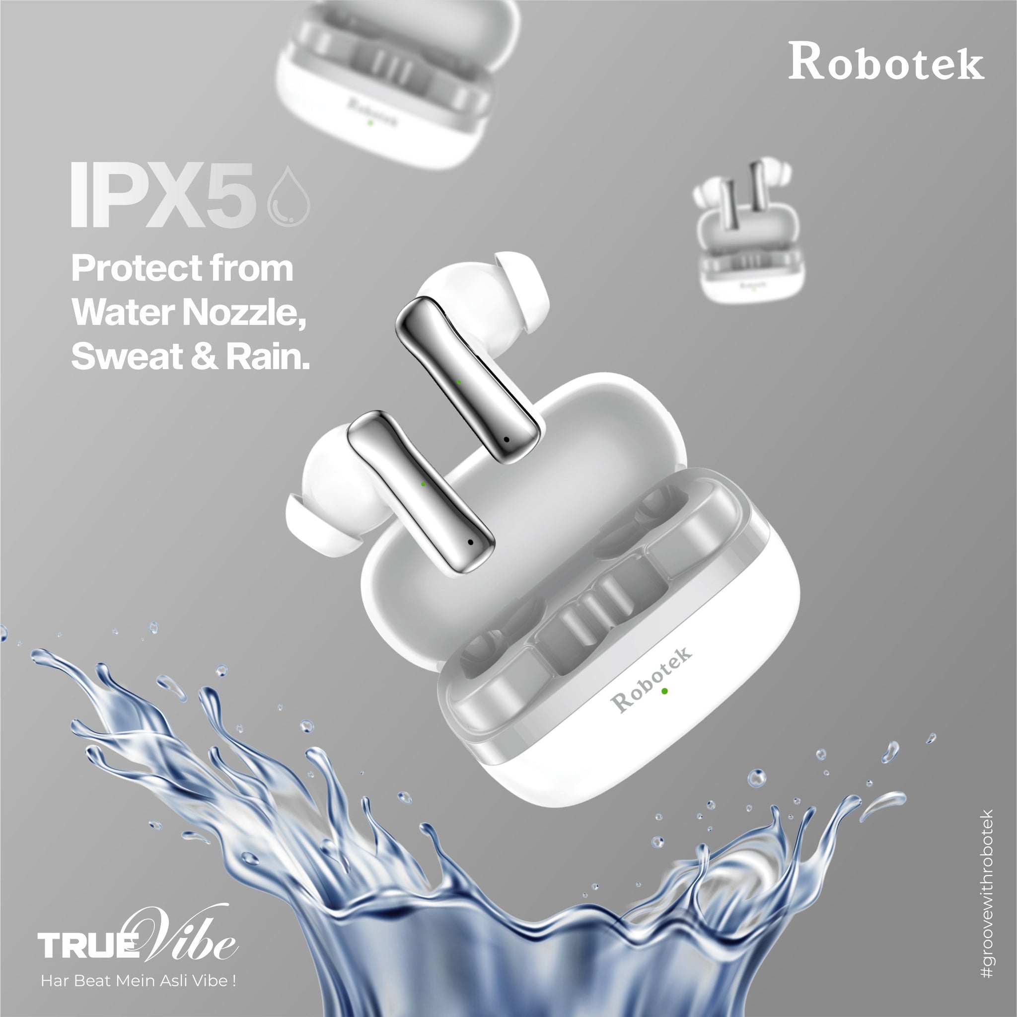 ROBOTEK TRUE VIBE TWS Earpods with 5 Hours Playback & 5 Days Backup