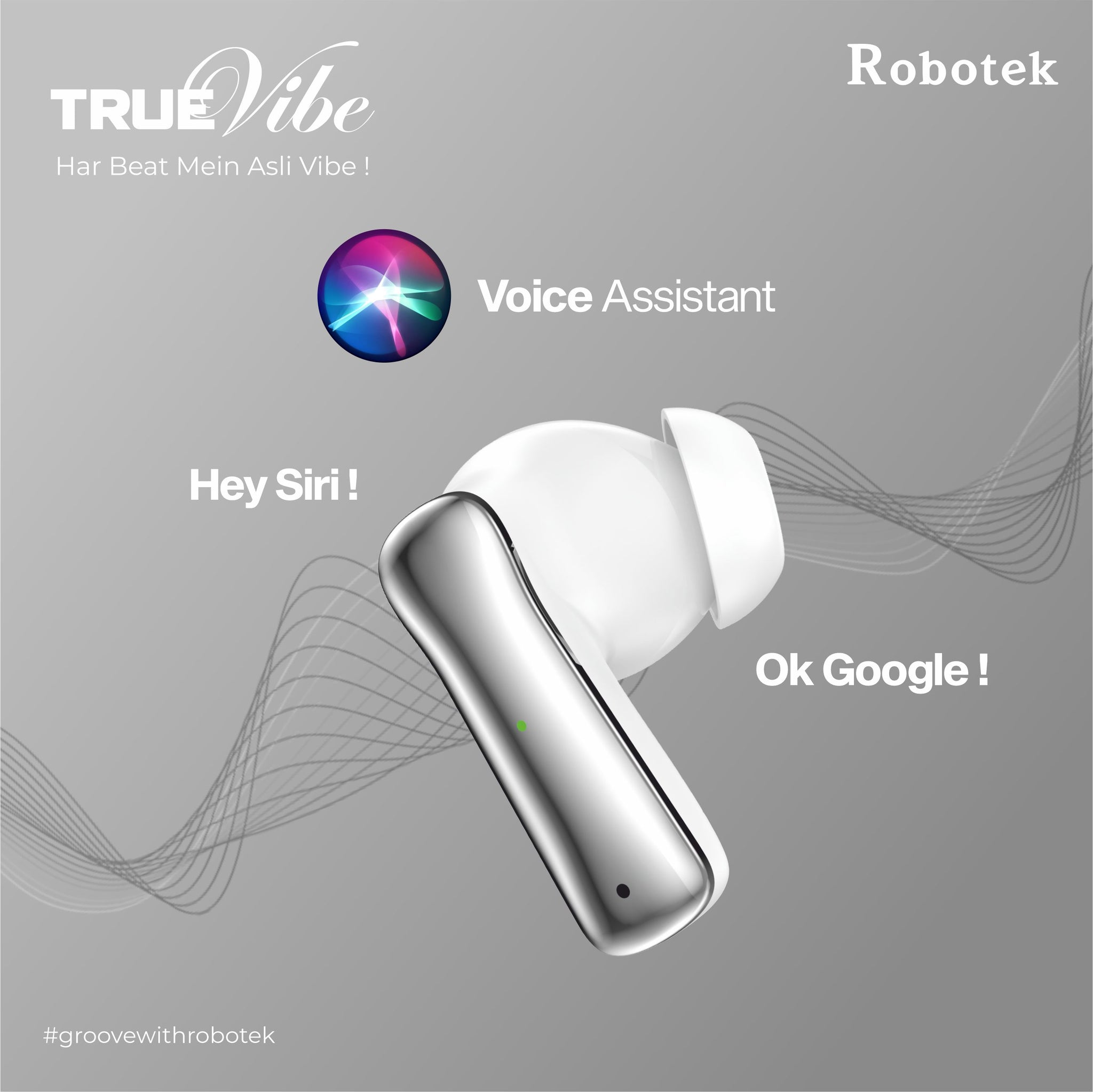 ROBOTEK TRUE VIBE TWS Earpods with 5 Hours Playback & 5 Days Backup