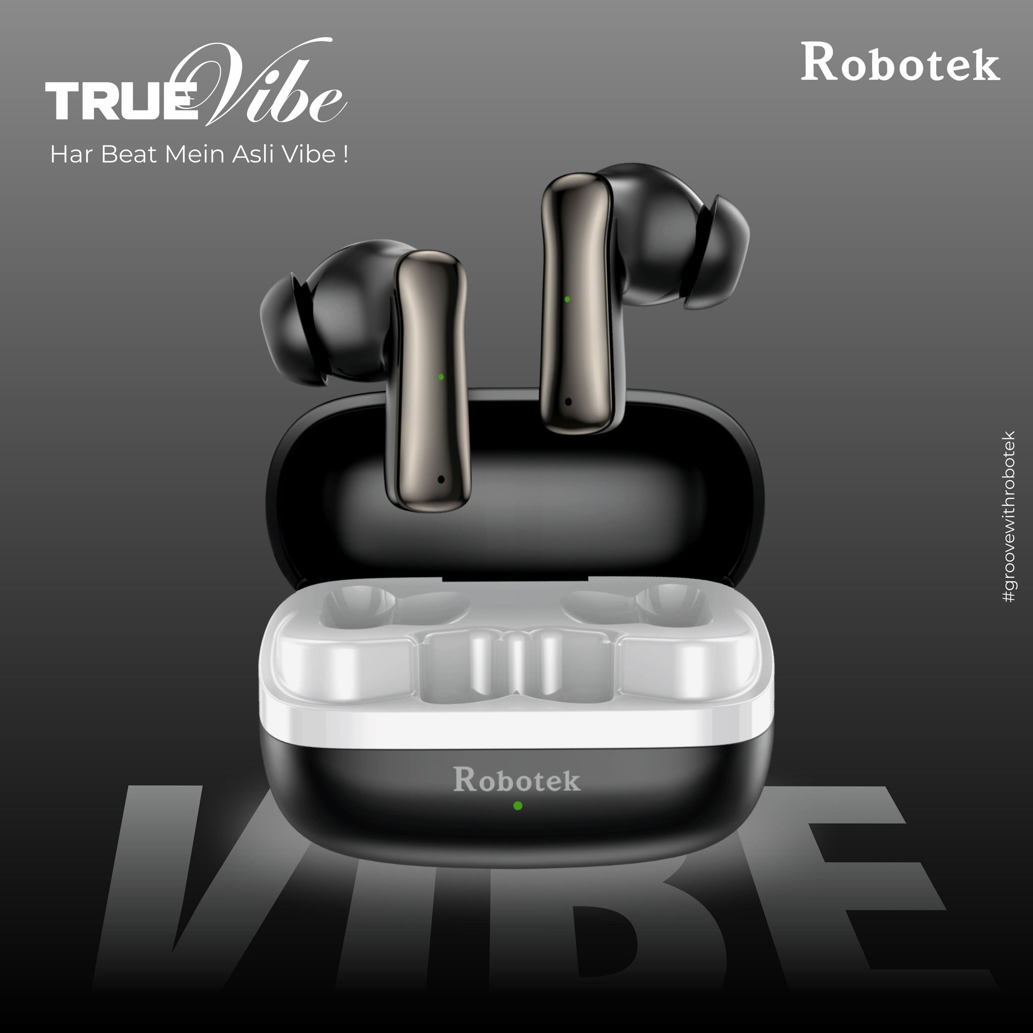 ROBOTEK TRUE VIBE TWS Earpods with 5 Hours Playback & 5 Days Backup