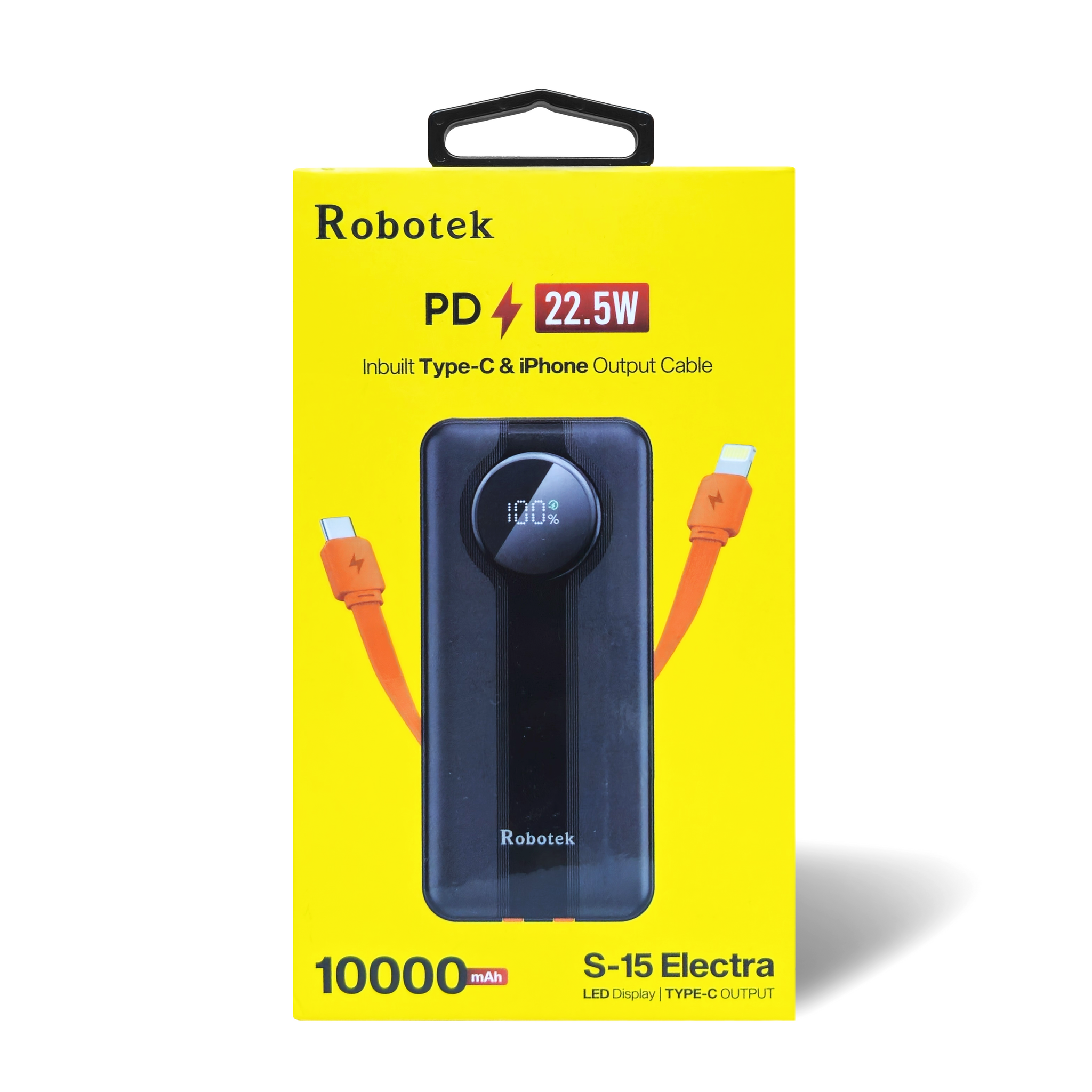 Robotek Power Bank S15 Electra 10000 mAh Power Bank with Built-in 2 Types of Cables