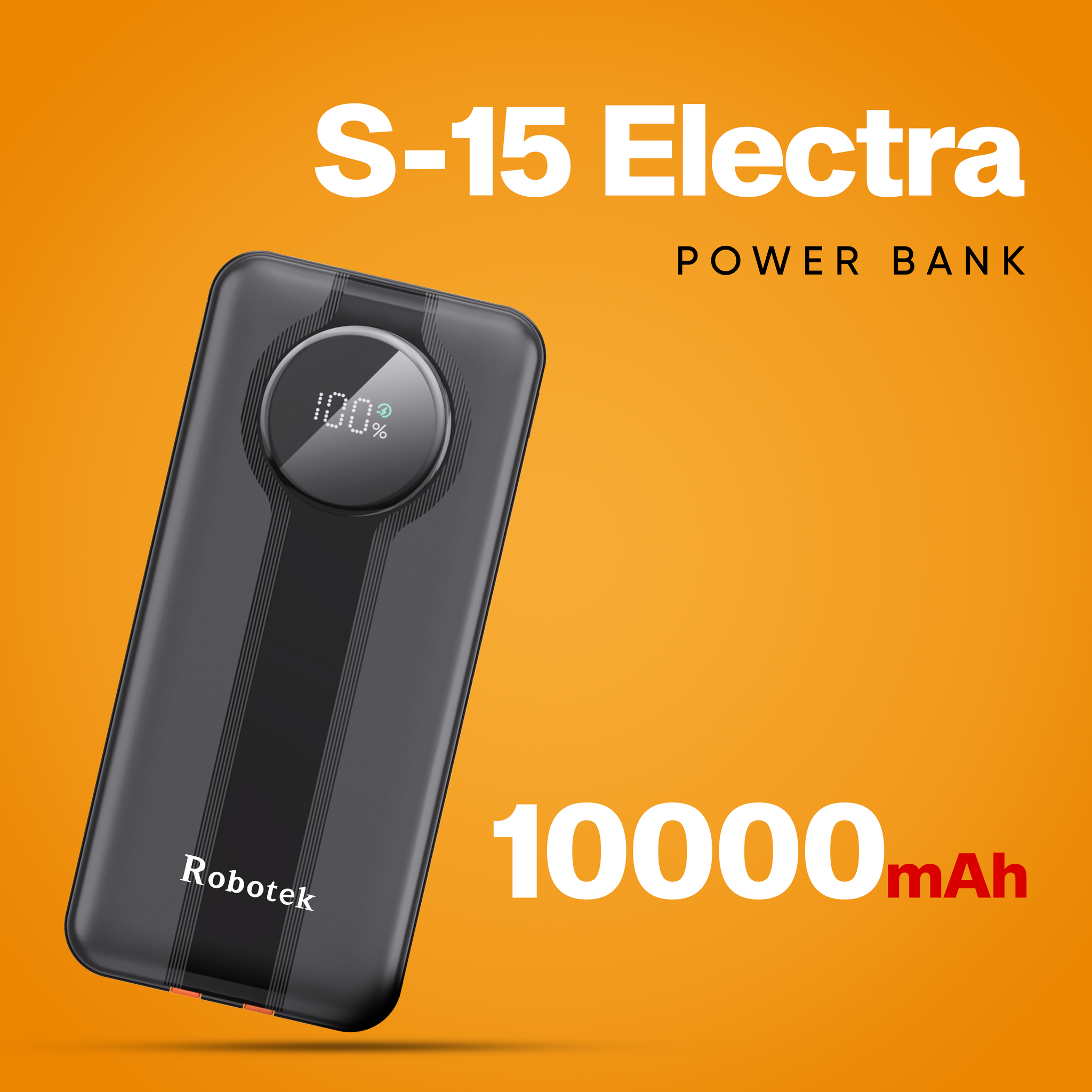 Robotek Power Bank S15 Electra 10000 mAh Power Bank with Built-in 2 Types of Cables