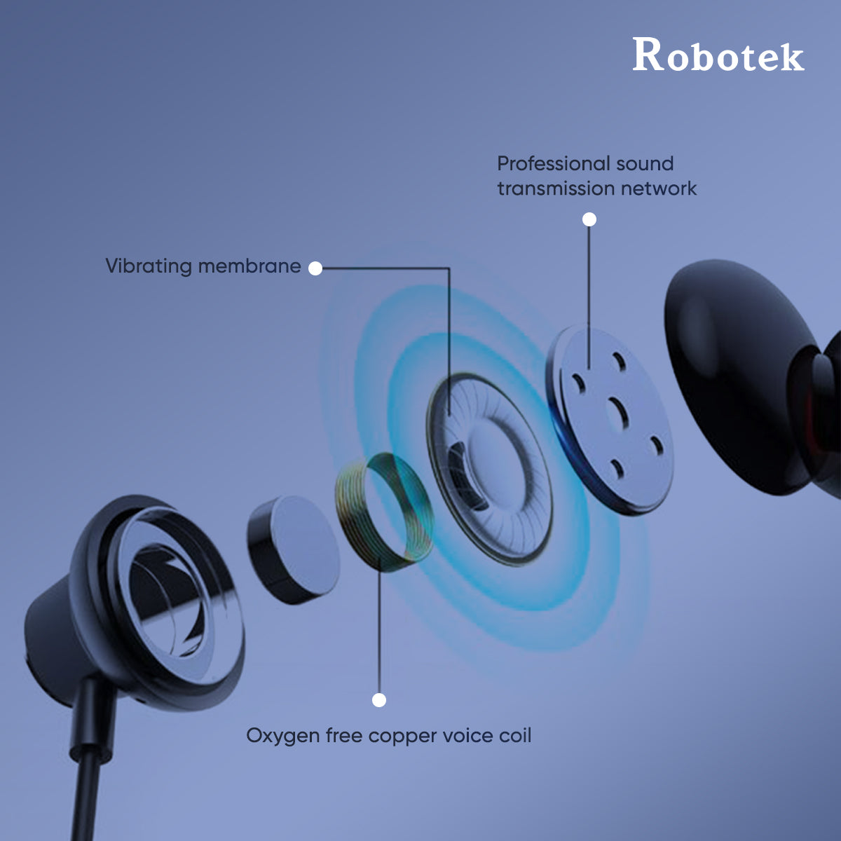 Robotek Surya Neckband – 50H Playback, Deep Bass, and Bluetooth Connectivity| Black & Blue colour|