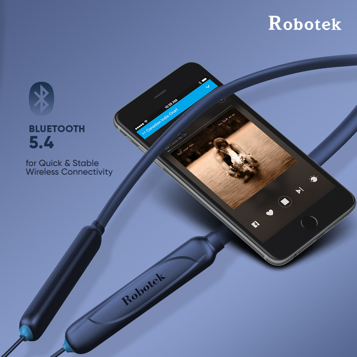 Robotek Surya Neckband – 50H Playback, Deep Bass, and Bluetooth Connectivity| Black & Blue colour|