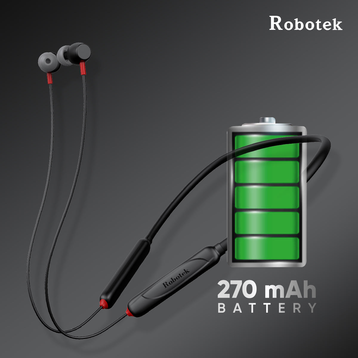 Robotek Surya Neckband – 50H Playback, Deep Bass, and Bluetooth Connectivity| Black & Blue colour|