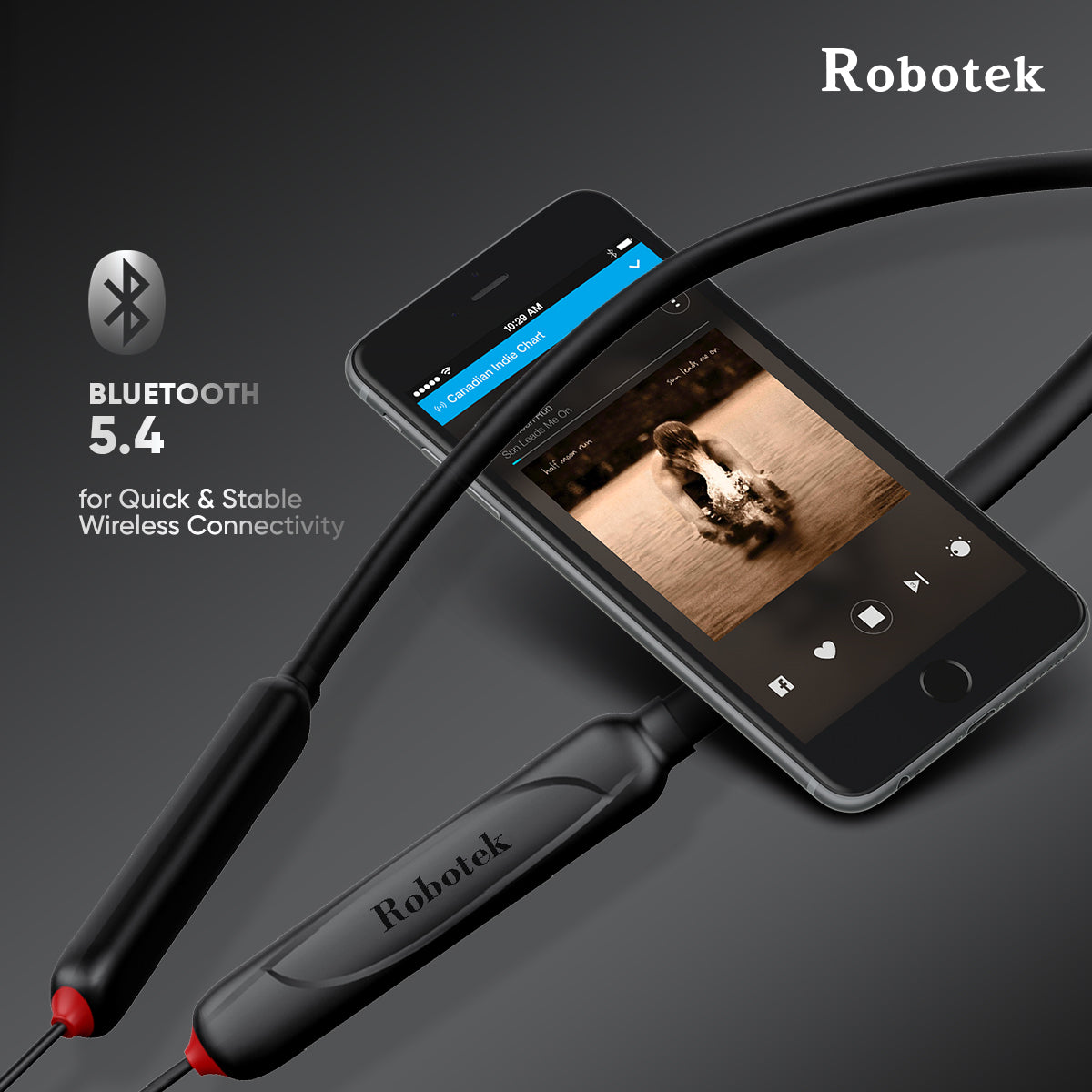 Robotek Surya Neckband – 50H Playback, Deep Bass, and Bluetooth Connectivity| Black & Blue colour|