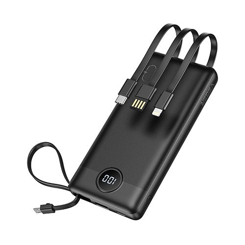 ROBOTEK S32 Plus 10000 mAh Power Bank with Built-in 4 Types of Cables | USB-A, iPhone, Type-C, Micro USB | 12W Fast Charging | LED Display | Slim & Compact Portable | Input USB-C & Micro USB | Compatible with iPhone, Android Phone, Tablet